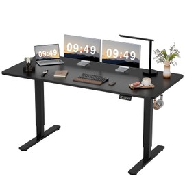 Furmax Electric Height Adjustable Standing Desk Large 63 x 24 Inches Sit Stand up Desk Home Office Computer Desk Memory Preset with T-Shaped Metal Bracket, Black
