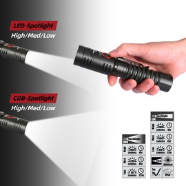 MIJOMI Flashlight, Rechargeable Flashlight with 1300 High Lumen Dual Modes Spotlight and Floodlight, 90 Degree Swivel Head with Magnet Max 22H Runtime, for Work, Repair, Emergency S701