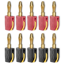 Peakelect 4mm Banana Plug High Current Quick Connect Gold-Plated 10PCS Banana Connector - Red + Black