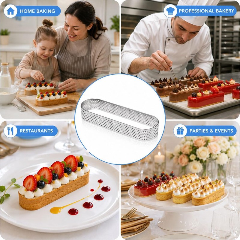 Pilikoll 10 Pcs Oval Perforated Tart Ring Set for DIY
