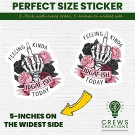 2-Pack 5-Inch Funny Skeleton Stickers - Feeling Kinda IDGAF-ish Today Decals - Skull Hand Stickers - Floral Skeleton Stickers for Laptops or Water Bottles - CCSTICKER13645