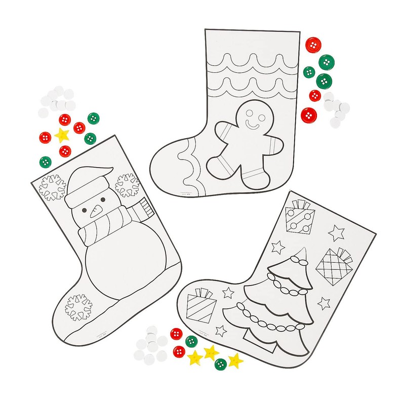 Color Your Own Christmas Stocking with Buttons Craft Kit, Makes