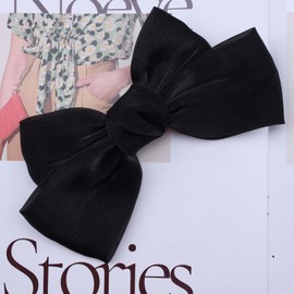 Iaceble Vintage French Black Satin Bow Hairclips Large Ribbon Bowknot Hair Barrette Clips Big Bow Hair Clip Hairpin Decorative Hair Accessory for Women Headdress (black)
