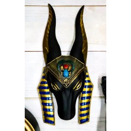 Egyptian God Of Afterlife Anubis Head Winged Scarab Bust Wall Plaque Decor 10"H