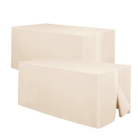 Hiasan Beige Fitted Table Cloth 2 Pack, 48 x 30 Inch Rectangle Tablecloths for 4 Foot Tables, Water Resistant Washable Fabric Polyester Table Cover for Trade Show, Buffets, Banquet, Wedding, Parties