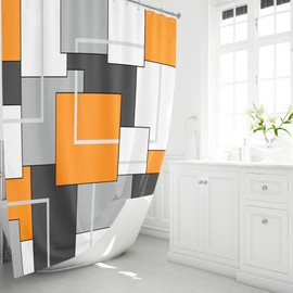 BTTN Orange Fabric Shower Curtain, Modern Geometric Neutral Cloth Shower Curtain Set with Plastic Hooks, Weighted Hem, Water Repellent, Luxury Decorative Polyester Shower Curtains for Bathroom, 72x72