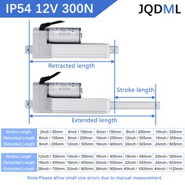 JQDML 24 Inch Stroke Linear Actuator 12V 300N/66lbs High Speed 1.77"/sec Electric Actuators with Mounting Bracket