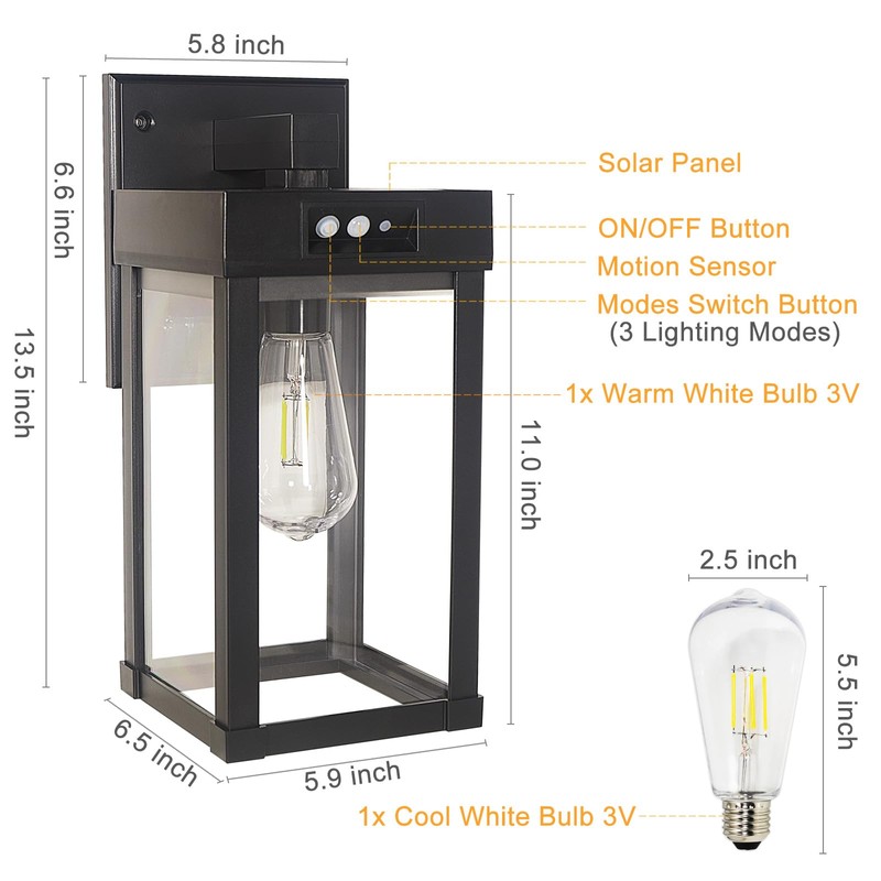CYHKEE Solar Wall Lights Outdoor Waterproof with 3 Lighting Modes