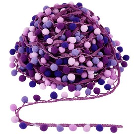 AHANDMAKER 6.5 Yards Purple Pom Poms Fringe Trim, Polyester, Lace, Party, Celebratory, Decorative, 25mm Wide, 21.34m Long, Bohemian Style, Solid Pattern