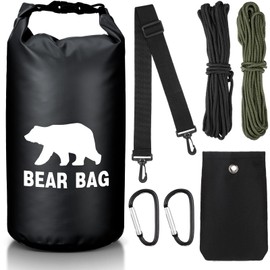 Foilswirl 1 Set Bear Food Bag for Camping Ultralight Food Bag Hanging System Includes Waterproof Bear Bag, Nylon Ropes, Hooks for Camping Backpacking (Black,20 L)