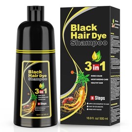 KAISASA Black Hair Dye Shampoo 3 in 1 for Gray Hair, Hair Color Shampoo for Women Men Grey Hair Coverage 500ml (Black)