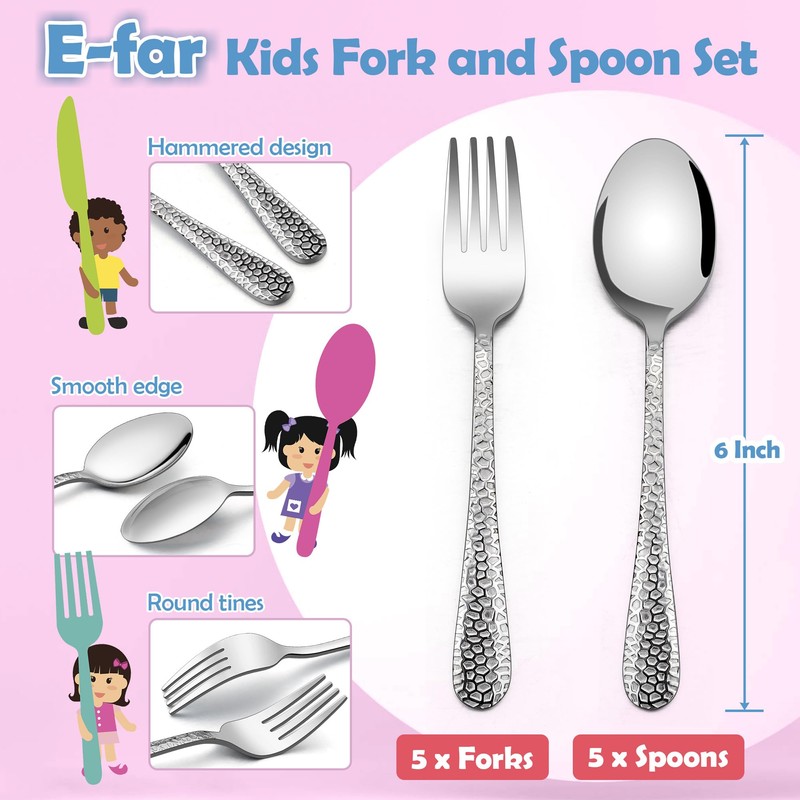 E-far - Juego de 10 tenedores y cucharas para niños
