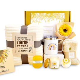 Get Well Soon Gifts for Women, Care Package Gift Feel Better Basket Warm After Surgery Recovery Encouragement Gift Sening You Sunshine Box with Blanket Coffee Wine Tumbler for Women Friends Female