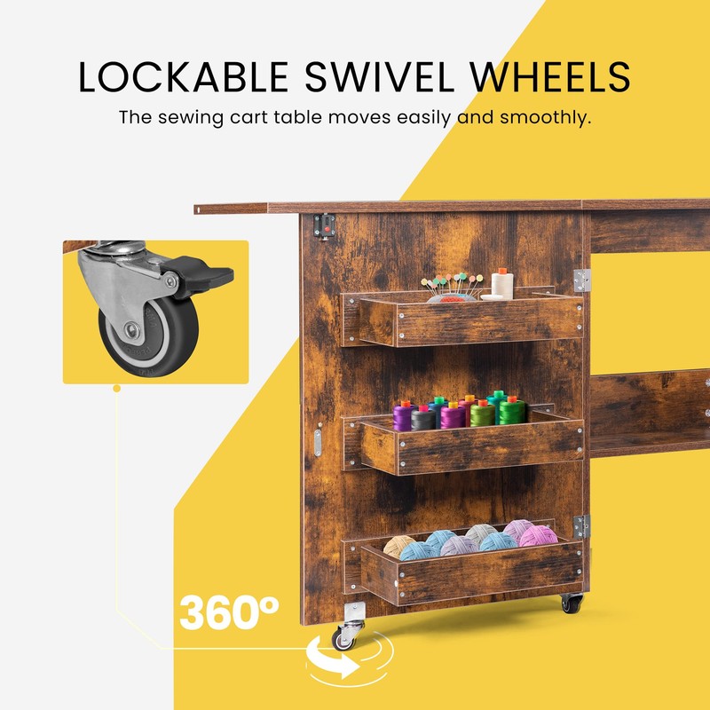 VIVOHOME Folding Sewing Craft Table, Rolling Sewing Machine Desk with