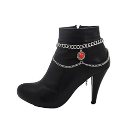 Women Boot Bracelet Chain Metal Western Fashion Jewelry Anklet Shoe Red Coin Charm Silver
