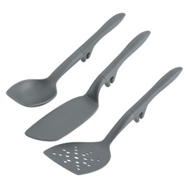 Rachael Ray Tools and Gadgets Spoon, Slotted and Solid Turners Set/ Cooking Utensils - 3 Piece, Gray
