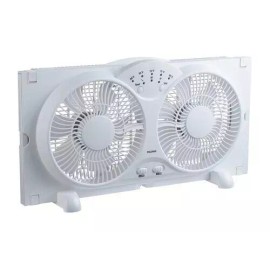 Pelonis 9" Small White 3 Speed Adjustable Thermostat Indoor Tabletop Twin Window Fan