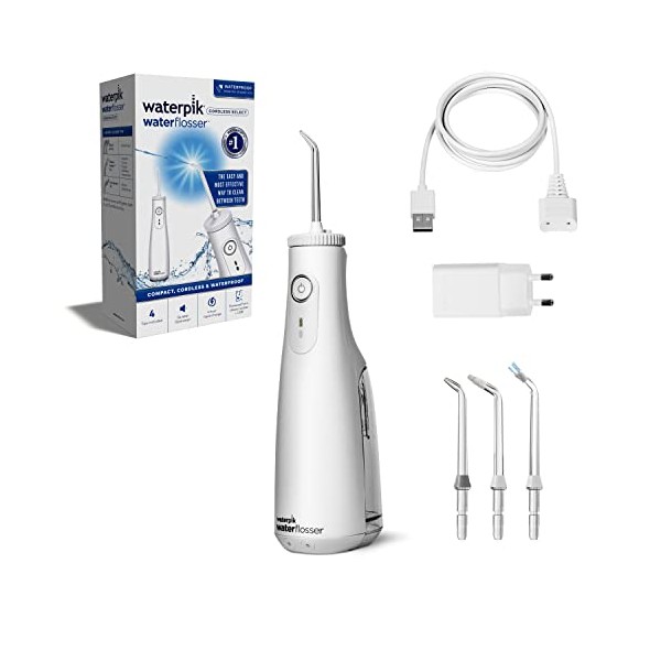 Waterpik White Cordless Select Water Flosser, Removes Plaque & Improves Gum Health, 360-Degree Tip Rotation, Global Voltage, Safe for Implants, Crowns & Veneers, USB Charger (WF-10 UK)