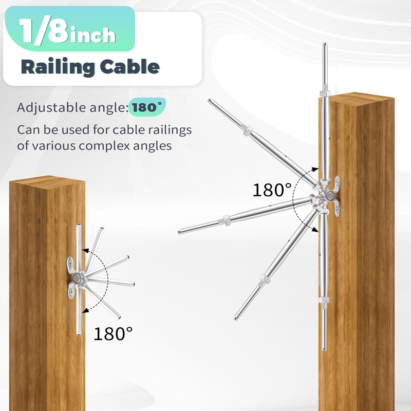 6Pairs 1/8" Cable Railing kit, Angle 180°Adjustable Deck Cable Railing