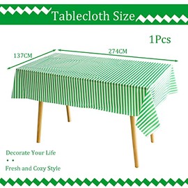 137*274cm Green and White Stripes TableCloth Table Covers Party,Disposable Rectangular Tablecover Plastic Green Table Cloth Party for Picnic,Baby Shower,Wedding,Christmas,Birthday Parties Decorations
