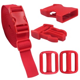 HARSKIYER 1 Inch Buckles and Straps Set, 11 Yards Nylon Webbing, 6 Pcs Quick Side Release Buckles with 12 Pcs Tri-Glide Sliders, Heavy Duty Dual Adjustable Snap Clips and Strap for Replacement (Red)