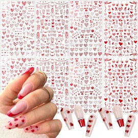 8 Sheets Heart Nail Art Stickers - Love Hearts Nail Decals for Women 3D Self Adhesive Valentine’s Day Nail Art Supplies Laser Red Heart Glitter Designs for Valentine’s Romantic DIY Manicure Decoration