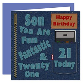 Son 21st Happy Birthday Card - Dirty Denim Design - 21 Today