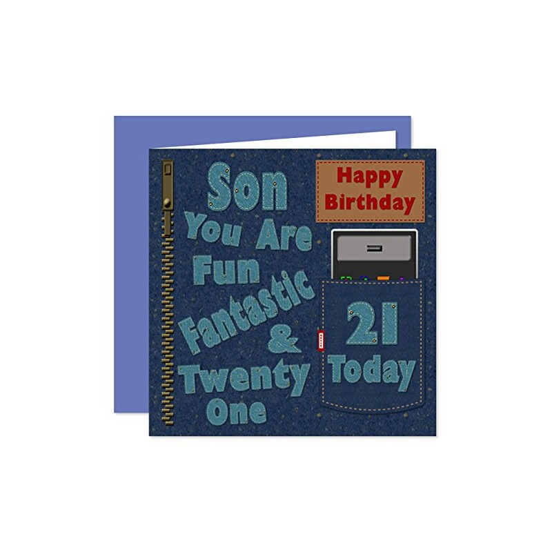 Son 21st Happy Birthday Card - Dirty Denim Design -
