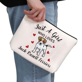 Jack Russell Terrier Lover Gift Just A Girl Who Loves Jack Russell Terriers Makeup Bag Jack Russell Terrier Owner Cosmetic Bag Dog Mom Zipper Travel Bag (Who Loves Jack Russell Terriers)