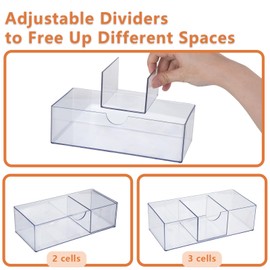 DIBALIYI 1PCS Square Qtip Holder Dispenser, Clear Cotton Ball Holder With Compartments, Stackable Cotton Pad Container, Cosmetic Organizer for Bathroom Canisters Vanity Makeup (1pc separate)