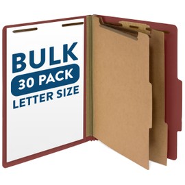 Blue Summit Supplies 30 Letter Size Red Classification Folders, 2 Dividers, 2 Inch Tyvek Expansions, Durable 2 Prongs, Office Reports - Letter Size, Red Brick Color, 30 Pack