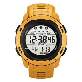 Sports Electronic Watch, Waterproof Luminous Timing Digital SportsWatch Stopwatch Countdown Timer Alarm Multifunctional Outdoors Sport Running Watch for Men Wristwatch(Yellow)