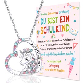 Augesak Einschulung Mädchen Geschenk, Einhorn Halskette Schulkind 2025 Mädchen Schulanfang Geschenk mit Karte, Mädchen Schultüte Füllung Glücksbringer Einschulungsgeschenke