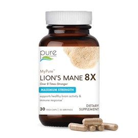 PURE ESSENCE LABS MyPure Lions Mane 8X refuerzo cerebral de máxima potencia con melena de león orgánica 100 fructífera para un rendimiento cognitivo, 
