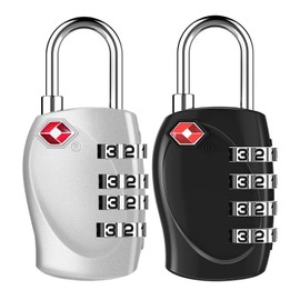 ZHEGE TSA Suitcase Lock, Combination Lock 4 Digit for Suitcase, Lock with Combination Code for Backpack, Bag, Small Padlock. (2 Pieces, Black and Silver)