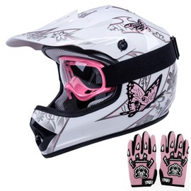 TCT-MOTORPARTS DOT Youth Kids Dirt Bike Full Face Helmets Motocross ATV Offroad Four Wheeler Helmet Pink Butterfly Medium Size