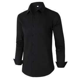 Mens Black Button Down Shirt with Sleeves Big and Tall Shirts for Men Wrinkle Free Polyester Spandex Blend Stylish Designer Western Attire Black Size XXXL Tall