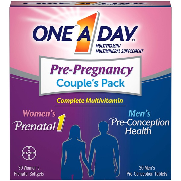 One A Day Men's & Women's Pre-Pregnancy Multivitamin including Vitamins A, Vitamin C, Vitamin D, B6, B12, Folic Acid & more, 30+30 Count, Supplement for Before, During, and Postnatal