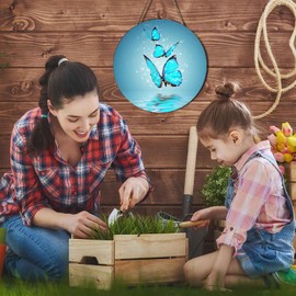 Ceutoiy Butterfly Decor Wreaths For Front Door Welcome Sign, Blue Butterflies Farmhouse Welcome Wooden Sign Hanger Pool Porch Home Bedroom Kitchen Coffee Wall Decorations