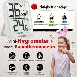 AyayaBoss Indoor Thermometer, 6 Pack Temperature and Humidity Meter, Digital Hygrometer Room Thermometer for Baby, Children's Room, Office, Reptiles - Mini Version
