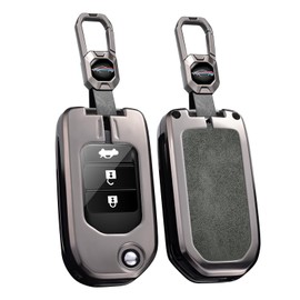 HIBEYO Flip Key Fob Cover Compatible with Honda GREIZ Civic City XRV Vezel Civic CR-V HR-V Accord Jade Crider Odyssey Accessories Alloy Leather Key Shell Key Case with Keychains-Short Keychian Brown