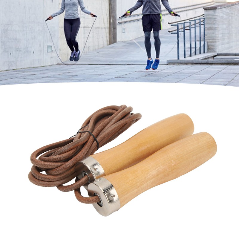 Jump Rope Cowhide Wooden Handle Portable Highly Effective Skipping Rope
