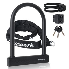 LOHASWORK Bike Locks, Heavy Duty Anti Theft， 4mm/120cm Shackle Motorcycle Wheel Locks, 4ft Chain with Sturdy Mounting Bracket and 3 Keys for EBike, Electric Scooter，Moped，Fat-Tire，Gates