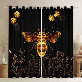 Loussiesd Bee Curtain 3D Animals Darkening Window Drapes for Bedroom Golden Bee Blackout Curtains(30%-50%) Floral Window Treatments W46*L54