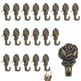 Rddconkit Push Pin Hangers, 20 Pcs Zinc Alloy Rose Pin Hooks Picture Hanging Nails for ...
