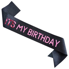 MGJSRNH Birthday Gift for Girl,'It's My Birthday' Sash for Girl,Pink Foil Black Glitter Satin Sash for Women and Men,Party Gifts,Decorations Sweet 16 18 21 30 40 or Any Birthday Party