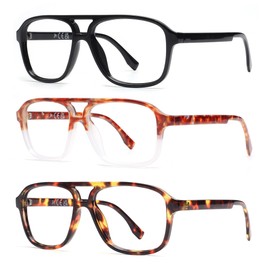 JM 3 Pack Oversized Aviator Reading Glasses for Women Men, Retro Square Blue Light Computer Readers +3.5