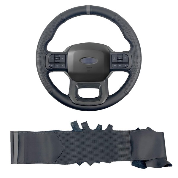 Hand-Stitch Steering Wheel Wrap Cover for 2021 2022 Ford F-150