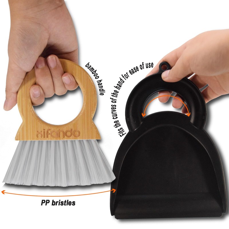 Xifando Mini Broom and Dustpan for Housekeeping-Bamboo Handle Small Broom