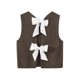 Imily Bela Womens Sweater Vest Top Summer Bow Tie Back Sleeveless Casual Knit Crop Tank Tops Coffee